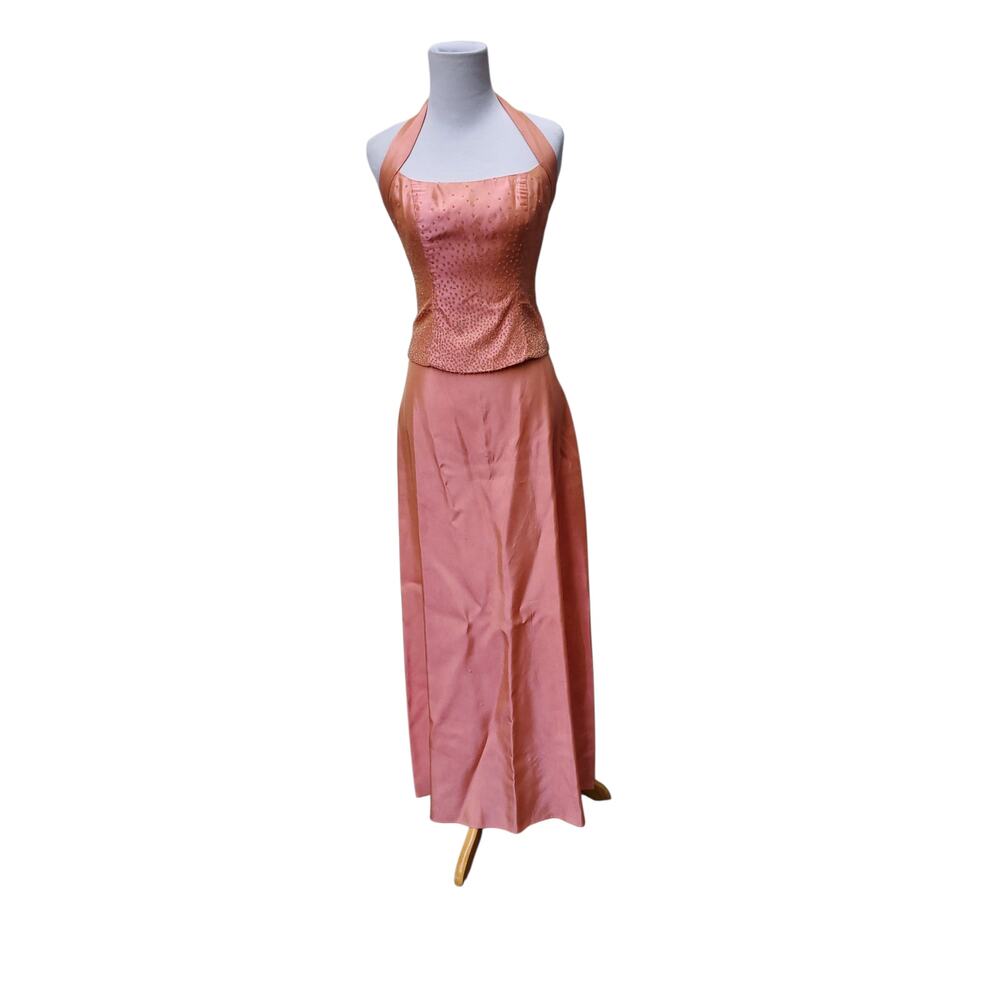 Vintage Zum Zum Niki Livas Peach Coral Orange Two Piece Dress Embellished Sz 5/6